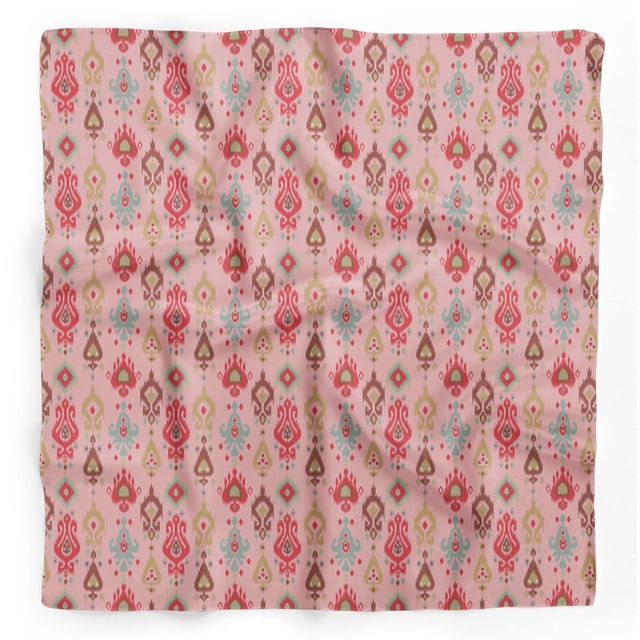 Bimba Pink Damask Ikat Pure Silk Printed Head Bandanas Summer Neck Wrap Scarf 40 x 80 Inches
