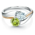 thumbnail image 2 of Gem Stone King 925 Sterling Silver and 10K Yellow Gold Green Peridot Sky Blue Aquamarine 2 Stone and Lab Grown Diamond Accent Ring for Women (1.08 Cttw, Gemstone August Birthstone, Size 7), 2 of 4
