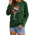 thumbnail image 4 of STARVNC Women Xmas Hat Wine Glass Print Crew Neck Long Sleeve Top, 4 of 7