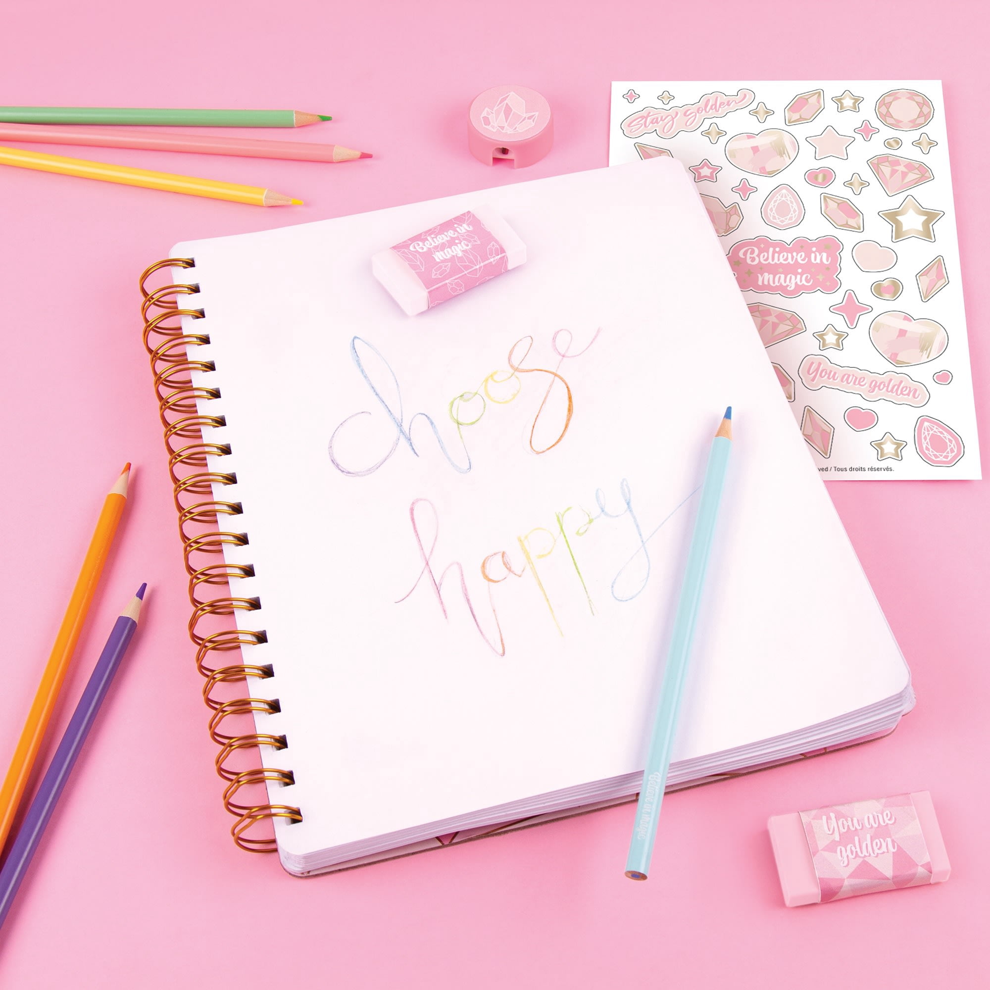 Three Cheers for Girls: Pink & Gold All-in-1 Sketching Set - 200