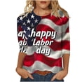 thumbnail image 2 of Xdegoge 4th of July Patriotic T Shirt for Women USA American Flag Three Quarter Sleeve Crewneck Stars And Stripes Happy Labor Day Graphic Print Breathable Summer Tops, 2 of 6