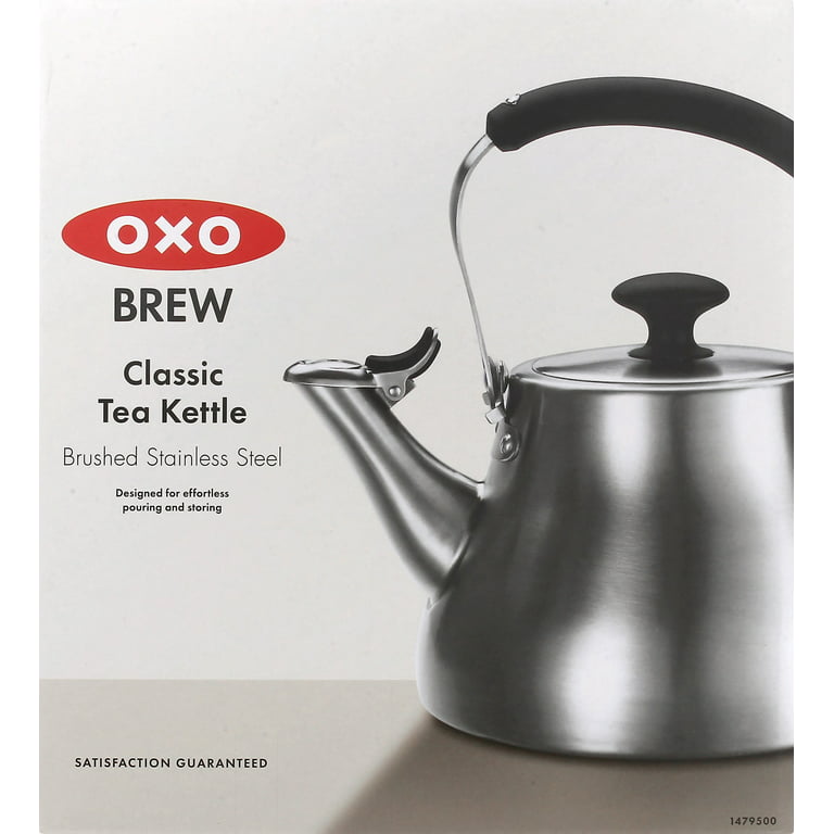 OXO Brew Classic Traditional Brushed Stainless Steel Tea Kettle Pot, Silver
