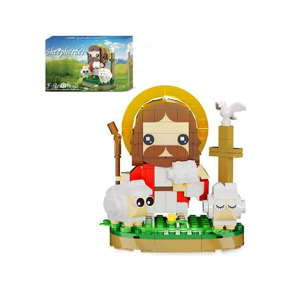 Jesus Christ Building Blocks Set,Divine Shepherd Godfather Figurine Educational Christian Toy