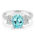 thumbnail image 2 of Gem Stone King 10K White Gold Blue Apatite and Lab Grown Diamond Engagement Ring for Women | 2.20 Cttw | Oval 8X6MM | Gemstone Birthstone | Size 5, 2 of 3