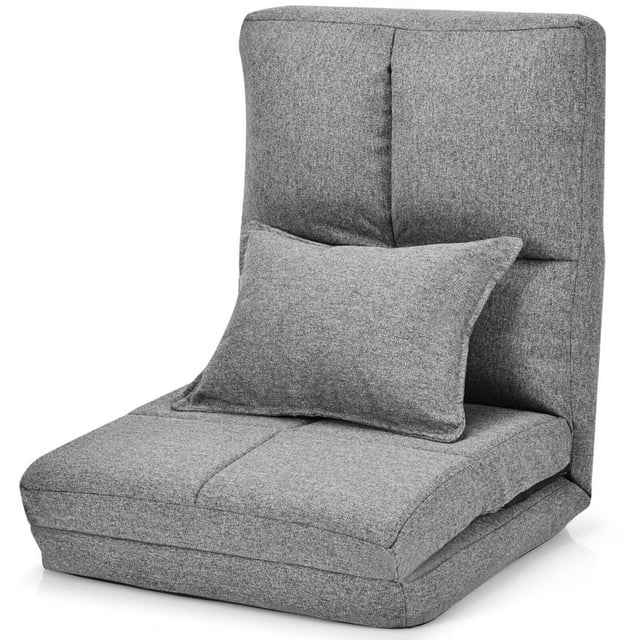 Gymax Chaise Pliante Convertible Canapé-Lit Futon Chaise Longue avec Coussin Gris
