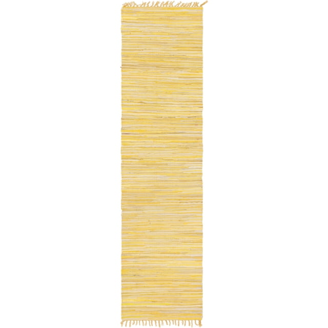 Unique Loom Chindi Cotton Collection Hand Woven Natural Fibers Runner Rug, 2 Feet 7 Inch x 9 Feet 10 Inch, Yellow/Ivory