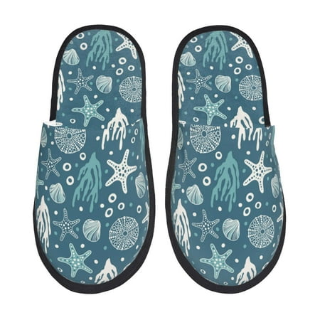 

House Slippers for Women and Men Summer starfish shell coral Comfy Fuzzy Bedroom Slippers Furry Home Shoes for Indoor Outdoor