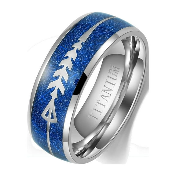 8mm Blue Titanium Steel Mens Ring Men Wedding Band Man Ring