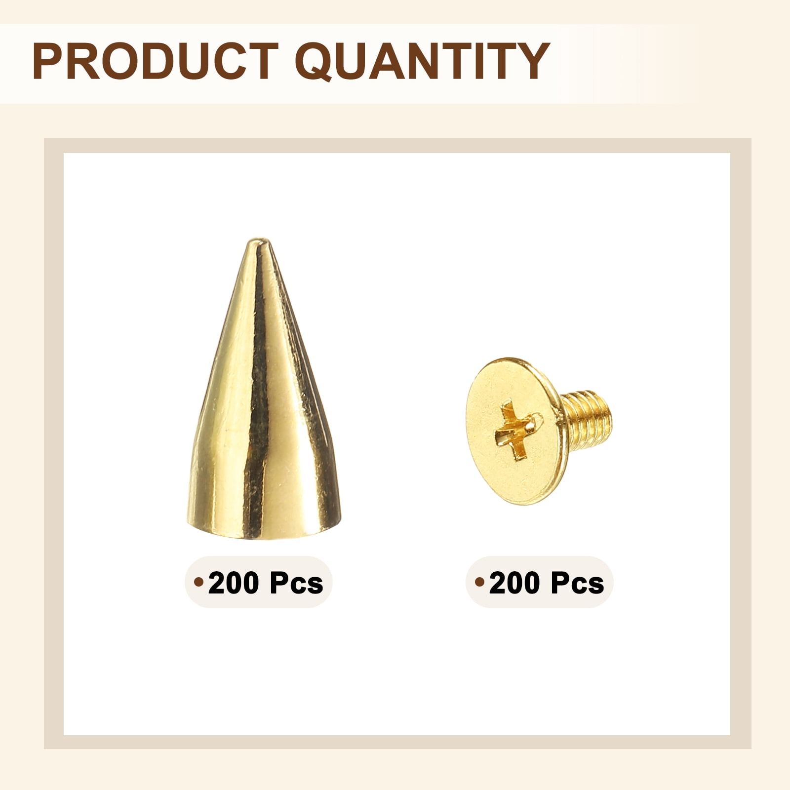 Uxcell 200 Sets Spikes and Studs, 7 x 13mm Cone Spikes Screw Back Studs Rivets, Cone Punk Spikes Rivet for Clothing Belts Bags DIY Leather Crafts, Gold