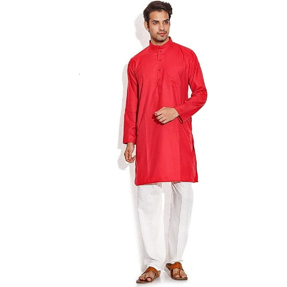 Royal Men's Cotton Kurta Pyjama Set (ROYAL_163_Red_Medium)