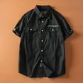 thumbnail image 2 of Men's Casual Button Down Shirt Polyester Blend Short Sleeve Loose Fit Turndown Collar Pocket Work Shirt Daily Office Beach | Zenithor,Black XL, 2 of 7