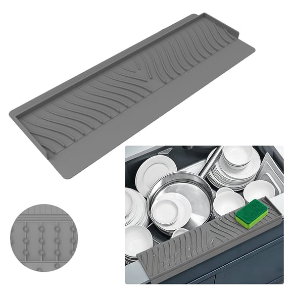 FIXPARTS Silicone Sink Edge Protector,20'' Sink Splash Guard for Kitchen With Suction Cups(Gray)