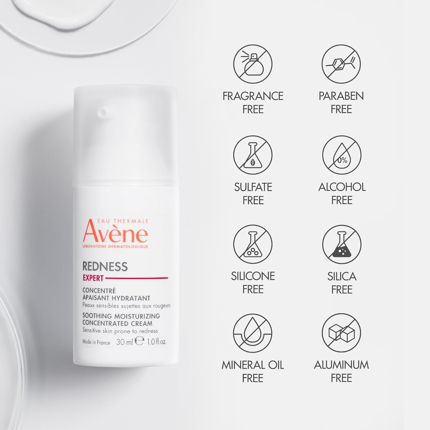 Avene Redness Expert Soothing Moisturizing Concentrated Cream - Helps Reduce Visible Redness - 24 Hour Hydration, 1.0 fl oz