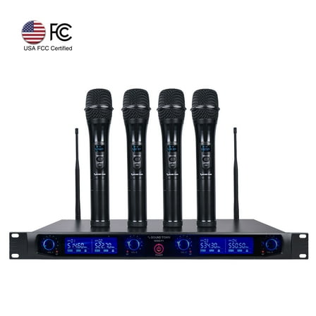 Sound Town NESO-F4HH 4 Channels UHF Wireless Microphone System with Rack Mountable Receiver