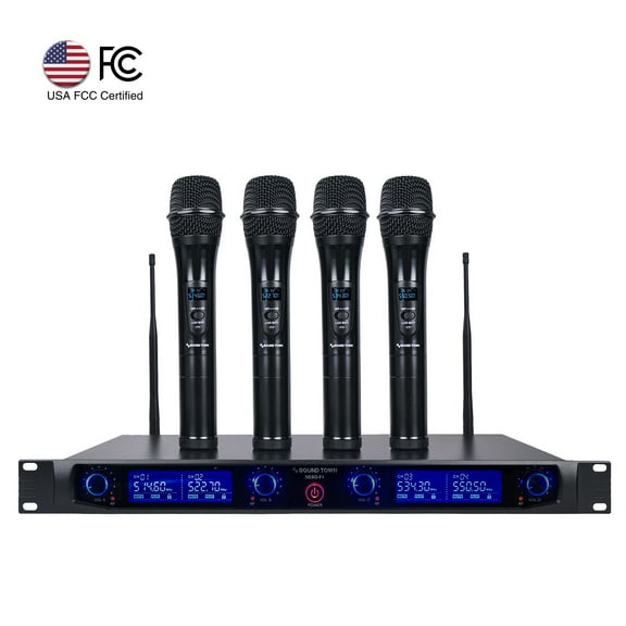 Sound Town NESO-F4HH 4 Channels UHF Wireless Microphone System with Rack Mountable Receiver