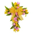 thumbnail image 3 of Sharprepublic Easter Cross Wreath Floral Wreath Door Wreath Artificial Flower Wreath for Pink Yellow Flowers, 3 of 8