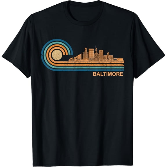 Baltimore Skyline Retro Baltimore Fan Maryland Baltimore T-ShirtMen and women, Black T-shirt, size: Extra large