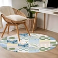 thumbnail image 5 of Spring Floral Checkered Round Area Rug 4ft, Sage Green Daisy Buffalo Plaid Washable Non-Slip Circle Rugs for Bedroom Living Room Kitchen, Soft Non Shedding Circle Carpet for Dining Room Dorm, 5 of 9