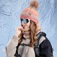 thumbnail image 2 of ievspot 1 Set Women Winter Hat And Scarf Set Plush Ball Decor Contrast Color Thick Plush Line Outdoor Ski Skating Cycling Neck Cover Cap Set, 2 of 8