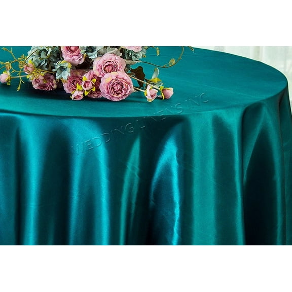 Wedding Linens Inc. 108" Round Satin Tablecloth Satin Table Cover Linens - Peacock