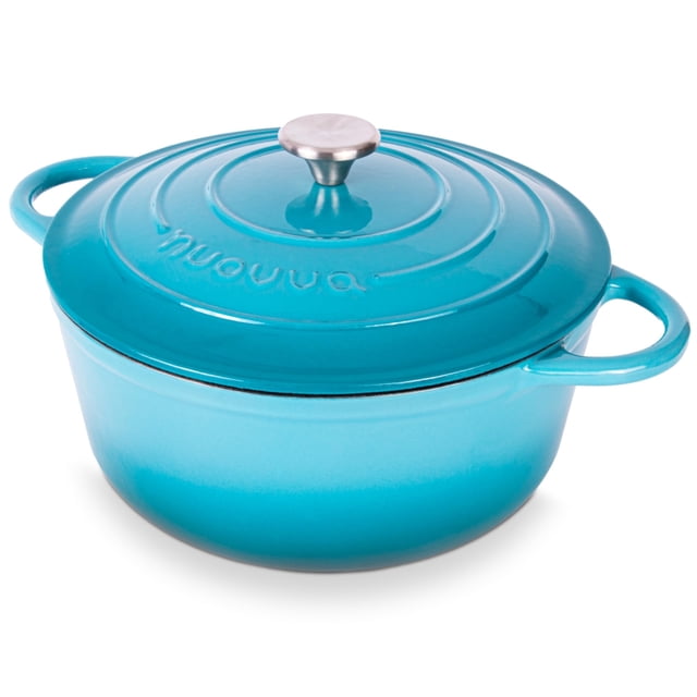 Olla holandesa de hierro fundido esmaltado Nuovva con tapa, antiadherente, de 6.4 cuartos de galón, resistente y apta para horno hasta 260 °C, para hornear pan, estofar, guisar y asar, 28 cm, color az