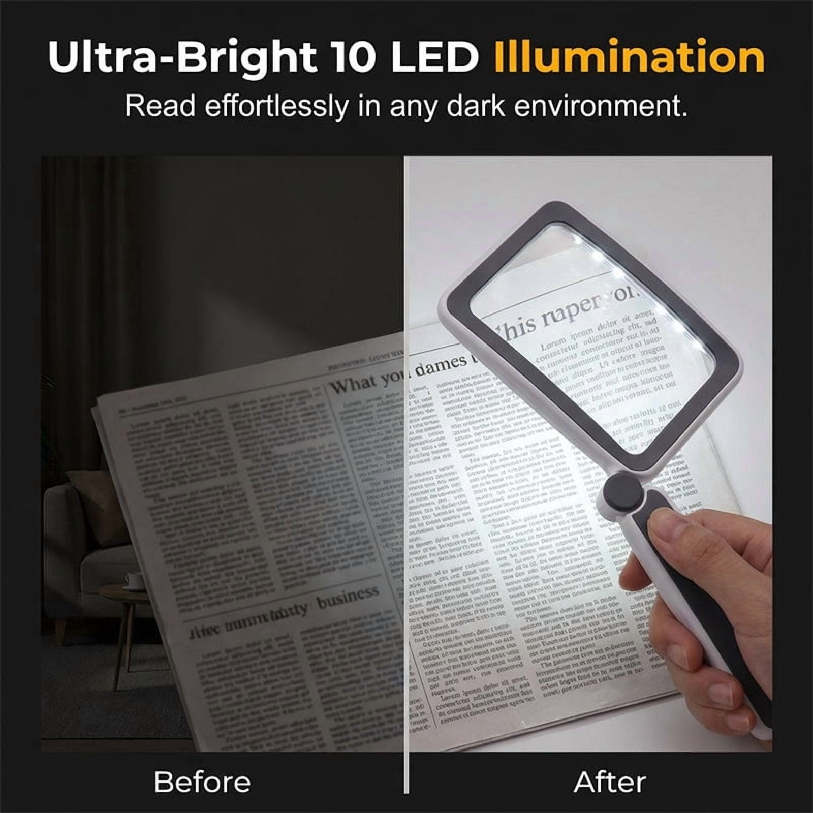 Xheghe Folding Handheld Magnifying Glass with Light for Easy Reading - Ergonomic Design for Comfortable Use Anywhere, Perfect for Book Lovers and Magazines