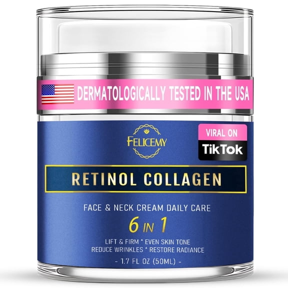 Retinol Cream for Face, Face Moisturizer with Collagen & Hyaluronic Acid, Anti Aging Neck Cream for Tightening Skin, Facial Creams Day & Night for Women and Men 1.7 Fl Oz