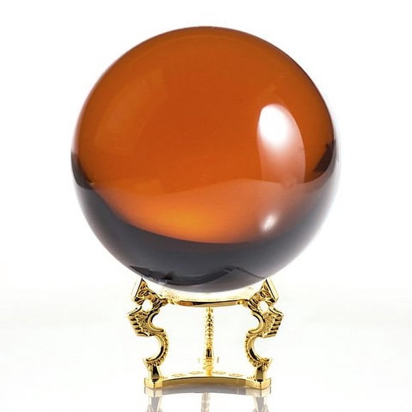 Amlong Crystal Amber Crystal Ball 150mm (6 inch) Including Golden Dragon Stand and Gift Package