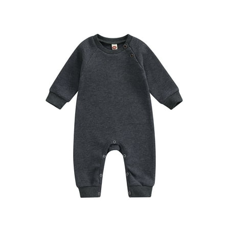 

Infant Baby Autumn Jumpsuit Solid Long Sleeve Snap Closure Romper