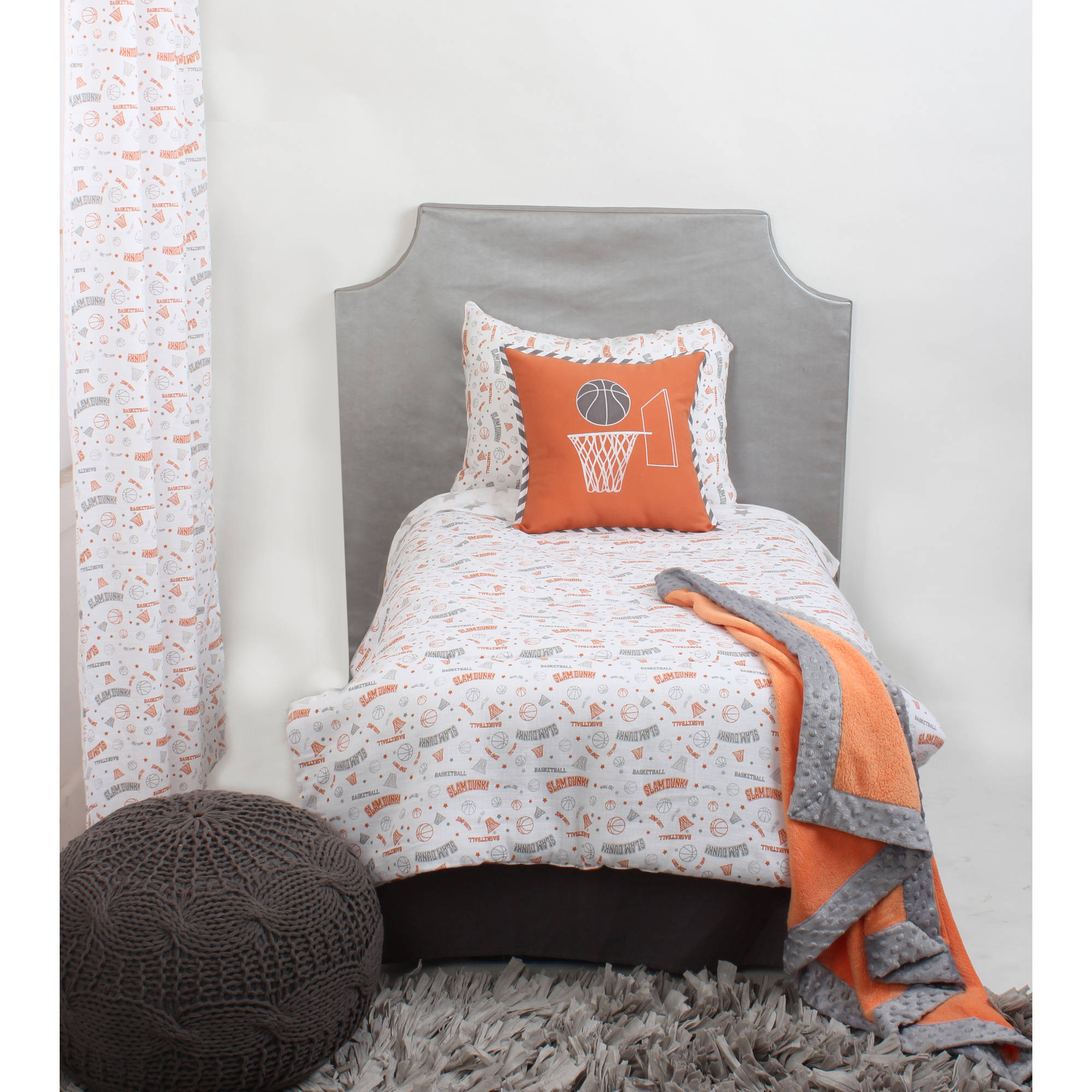 Bacati - Sports 100% Cotton Muslin 4-Piece Toddler Bedding Set, Basketball Orange/Grey