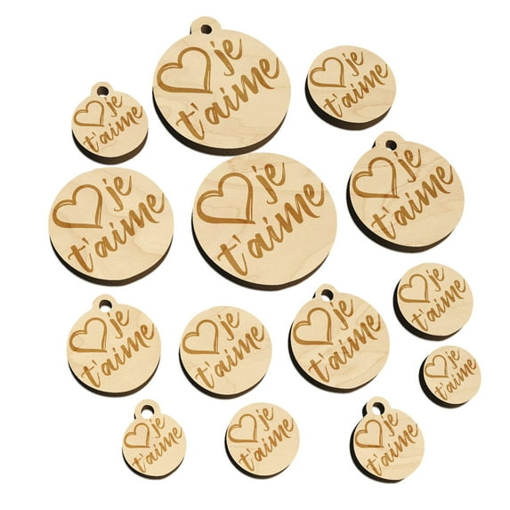 I Love You in French Je T'aime Heart Wood Mini Charms Shapes DIY Craft Jewelry - With Hole - 25mm (7pcs)