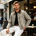 thumbnail image 7 of Rexolia Mens Vintage Washed Denim Jacket Corduroy Collar Long Sleeve Snap Button Jean Coat Retro Streetwear for Fall Winter Outdoor Light Brown S, 7 of 7