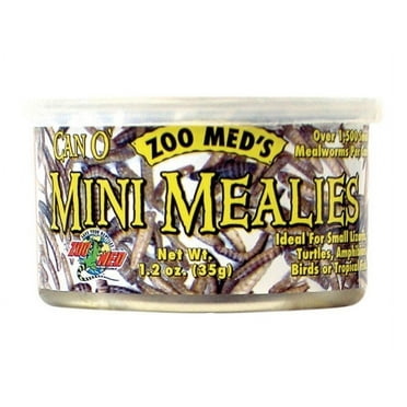 Zoo Med Can O Mini Mealies Mealworms for Reptiles, Turtles, Amphibians, Birds or Fish [Reptile Tortoise Food, Reptile Supplies] 4.8 oz (4 x 1.2 oz)
