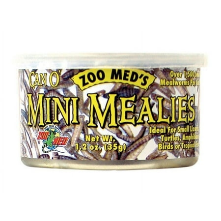 Zoo Med Can O Mini Mealies Mealworms for Reptiles, Turtles, Amphibians, Birds or Fish [Reptile Tortoise Food, Reptile Supplies] 4.8 oz (4 x 1.2 oz)