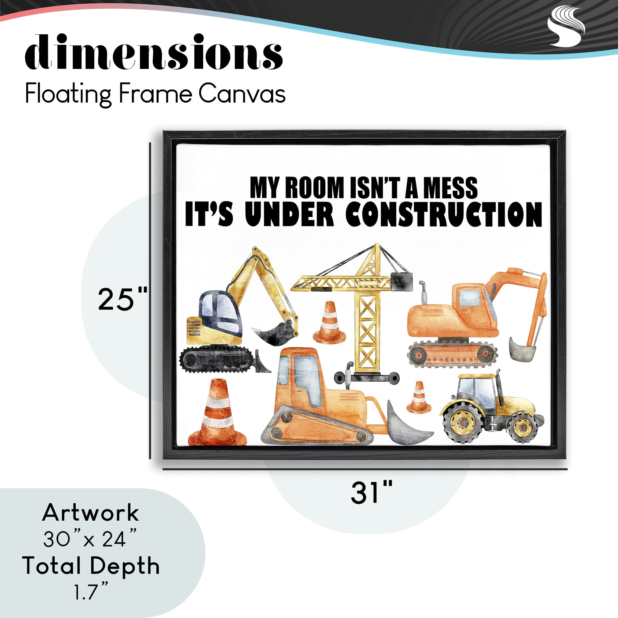 Not A Mess Under Construction Black Framed Floater Canvas Wall Art, design by Kim Allen