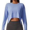 thumbnail image 1 of Camisa de entrenamiento de manga larga para mujer, ajuste holgado, agujero para el pulgar, fluido, elástico, yoga, atlético, casual, 1 of 6