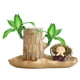 thumbnail image 1 of Plantas en macetas de madera brasileñas con estatuilla de monje Plantas de tocón de árbol hidropónico, 1 of 9