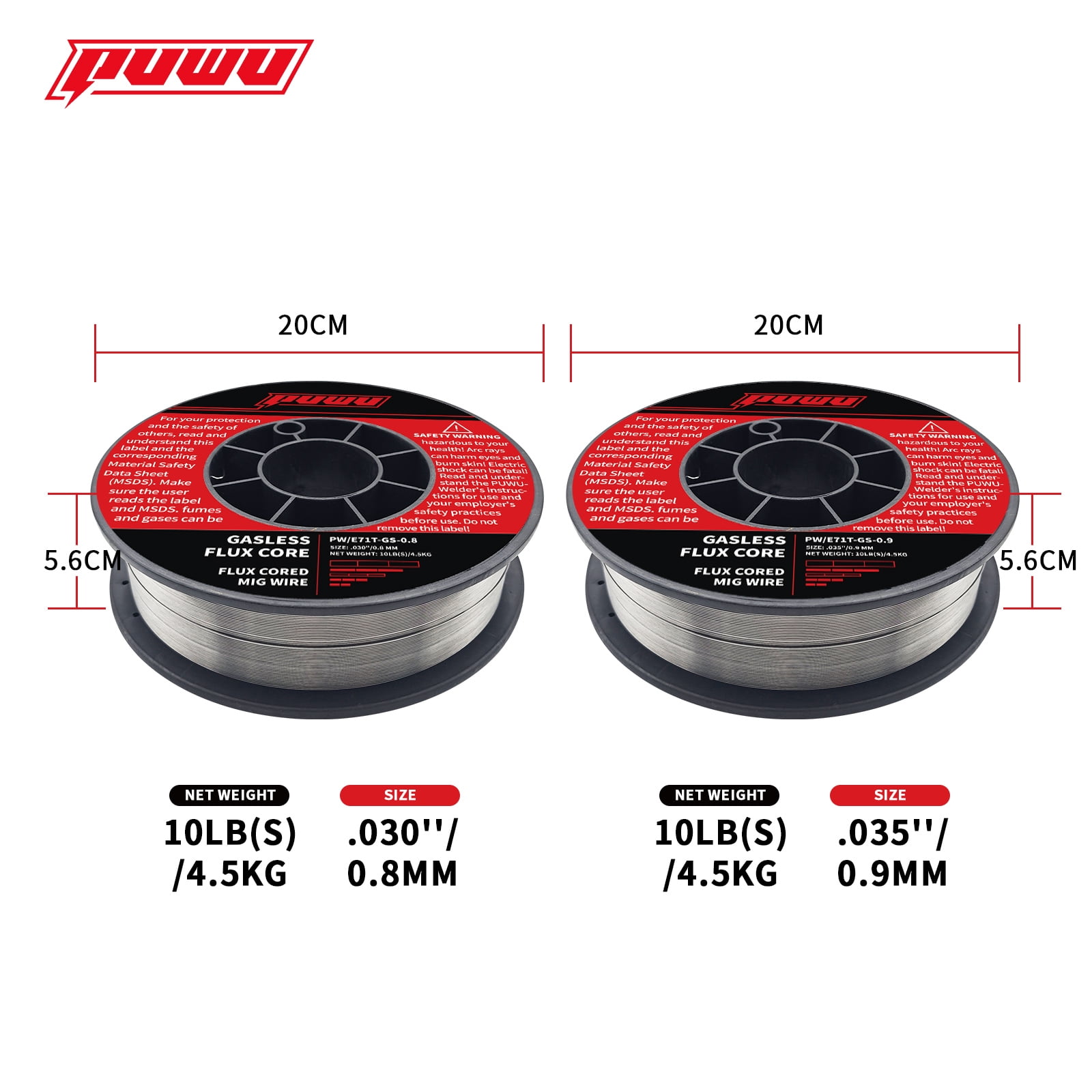 PUWU Flux Core Gasless MIG Wire, E71T-GS Mild Carbon Steel .035