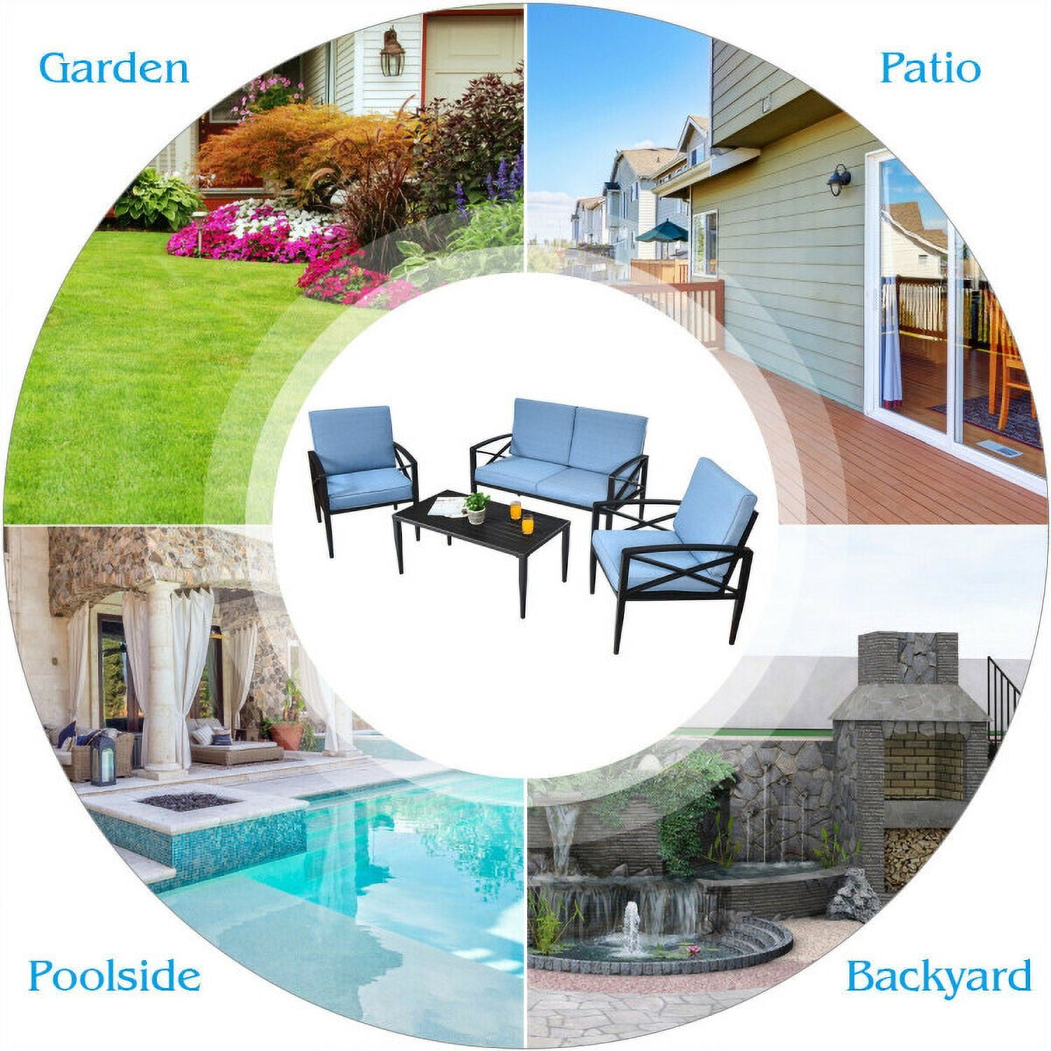 Aimee Lii 4 Pieces Patio Furniture Set, Aluminum Frame Cushioned Sofa, Small Patio Set, Blue