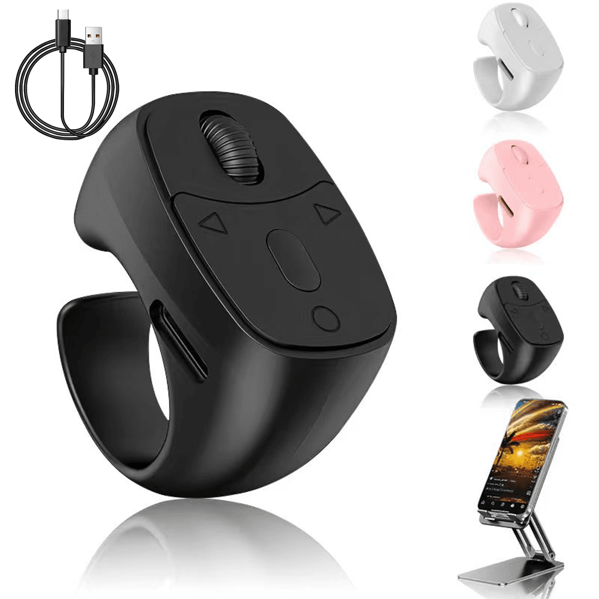 Wireless Scrolling Ring Remote for TikTok YouTube Shorts, Phone Camera Controller with Charging Case, Hands-Free Video Remote for iPhone Android