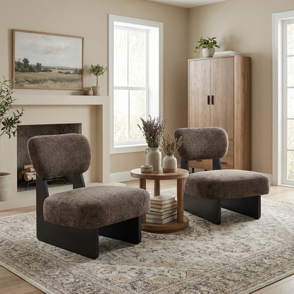 Christopher Knight Home Minimalist Upholstered Accent Chair Set of 2, Solid Wooden Base, Black Dark Brown
