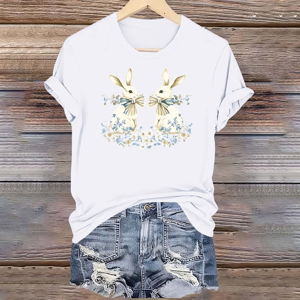 TaTaai Easter T Shirt for Women Casual Short Sleeve Round Neck Loose Fit Printed Tops Soft Stretchy Comfortable Tee for Spring Home Daily Holiday Party Wear Gift