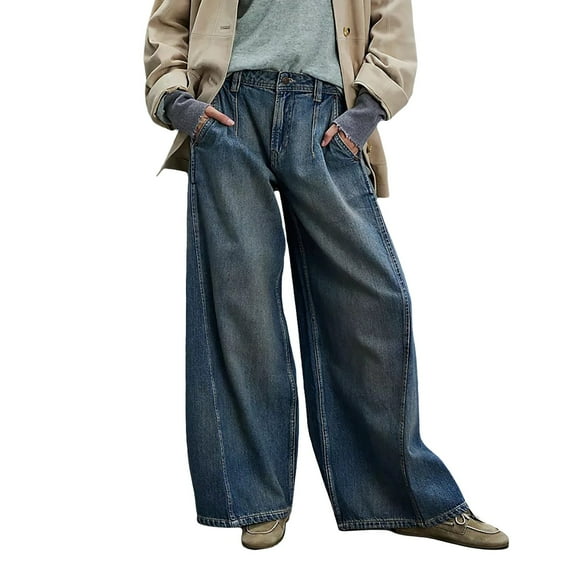iHPH7 Baggy Jeans Women Dark Wash Jeans Women Wide Leg Jeans Woman Denim Pants for Women Boyfriend Jeans for Women Work Pants for Women Travel Pants Women Blue L