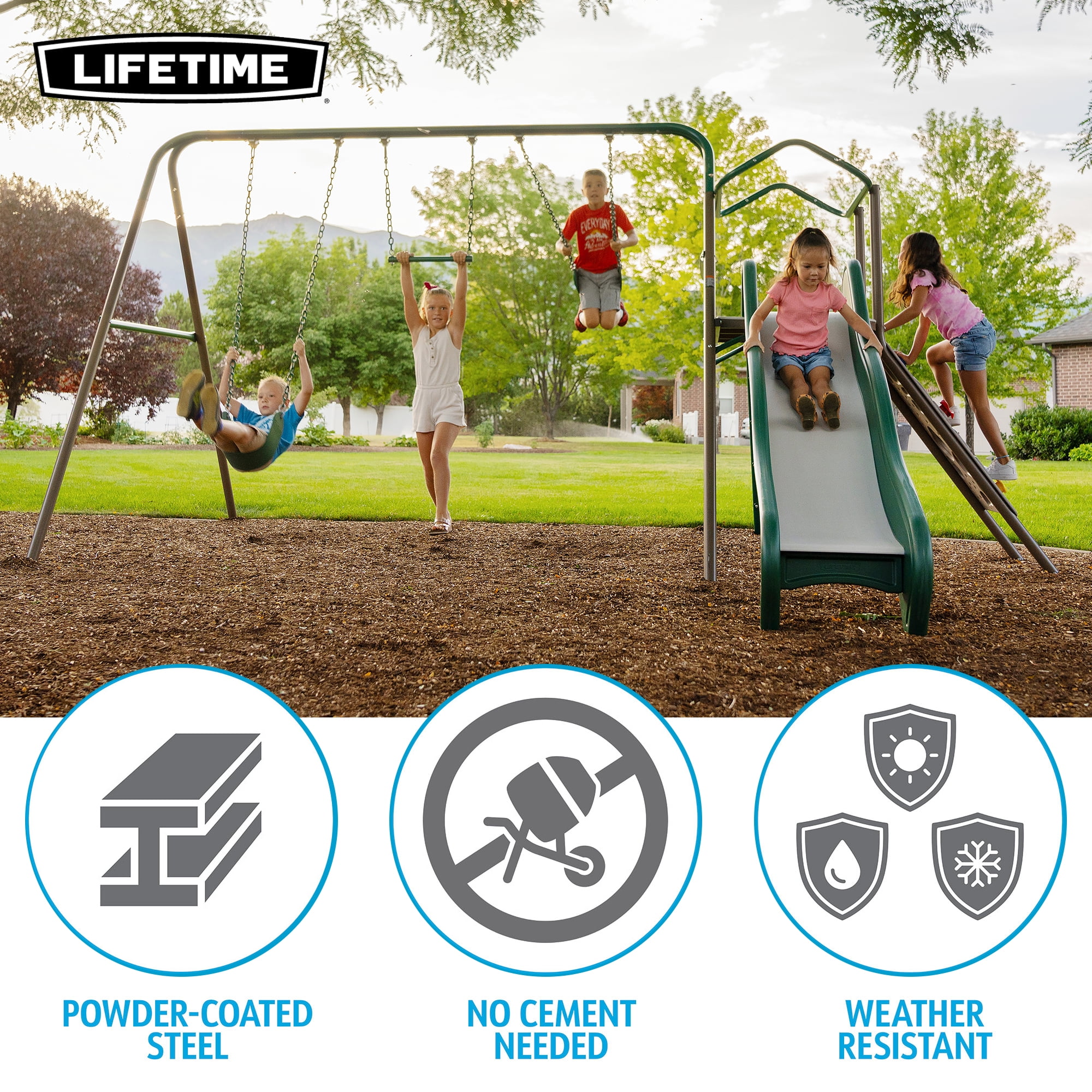 Lifetime, Kid's Outdoor Climb & Slide Swing Set, 91142, Belt