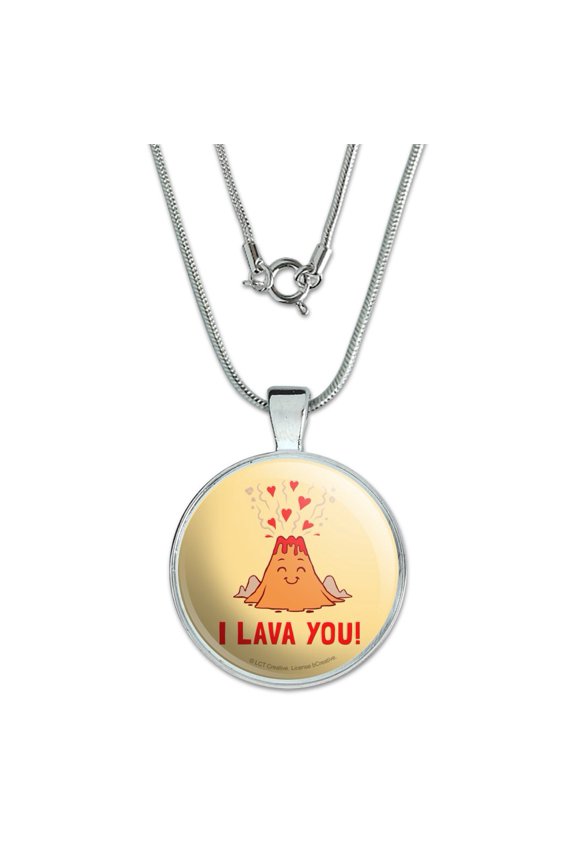 I Lava You Love Volcano Funny Humor 1" Pendant with Sterling Silver Plated Chain