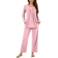 thumbnail image 2 of VBTAPA Womens 2 Piece Pajama Sets Solid Color Pleated Tunic Tops and Pants Matching Lounge Set Loose Comfy Sleepwear Soft Nightwear on Clearance Pink XL, 2 of 8