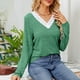 thumbnail image 4 of Camiseta de manga larga con cuello en V para mujer Top tipo túnica de manga larga con cuello en V para mujer Top de otoño con cuello en V con empalme de encaje Top básico de ANGGREK Otros, 4 of 7