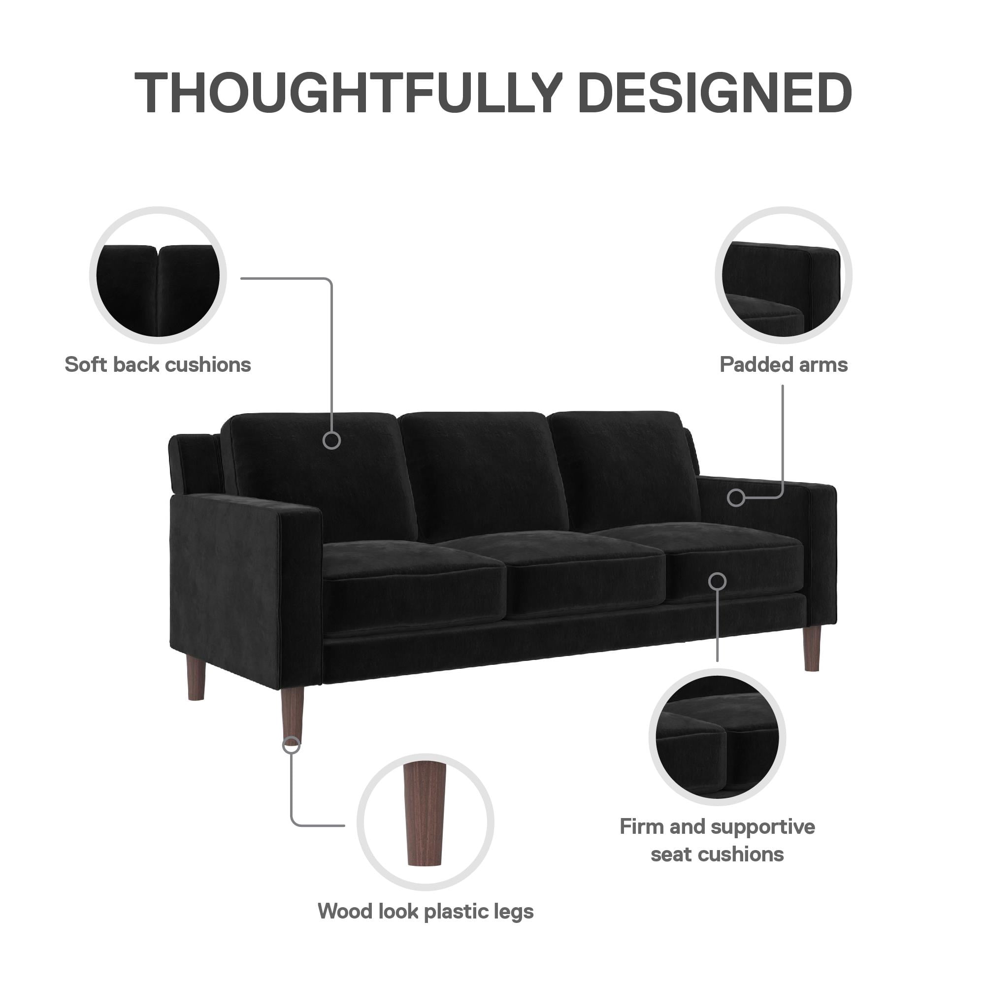 DHP Bryanna 3 Seater Sofa, Black Velvet