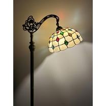 Enjoy Décor Lamps 63-Inch 1-Light Tiffany Peacock Tail Bronze Floor Lamp with Stained Glass Bowl