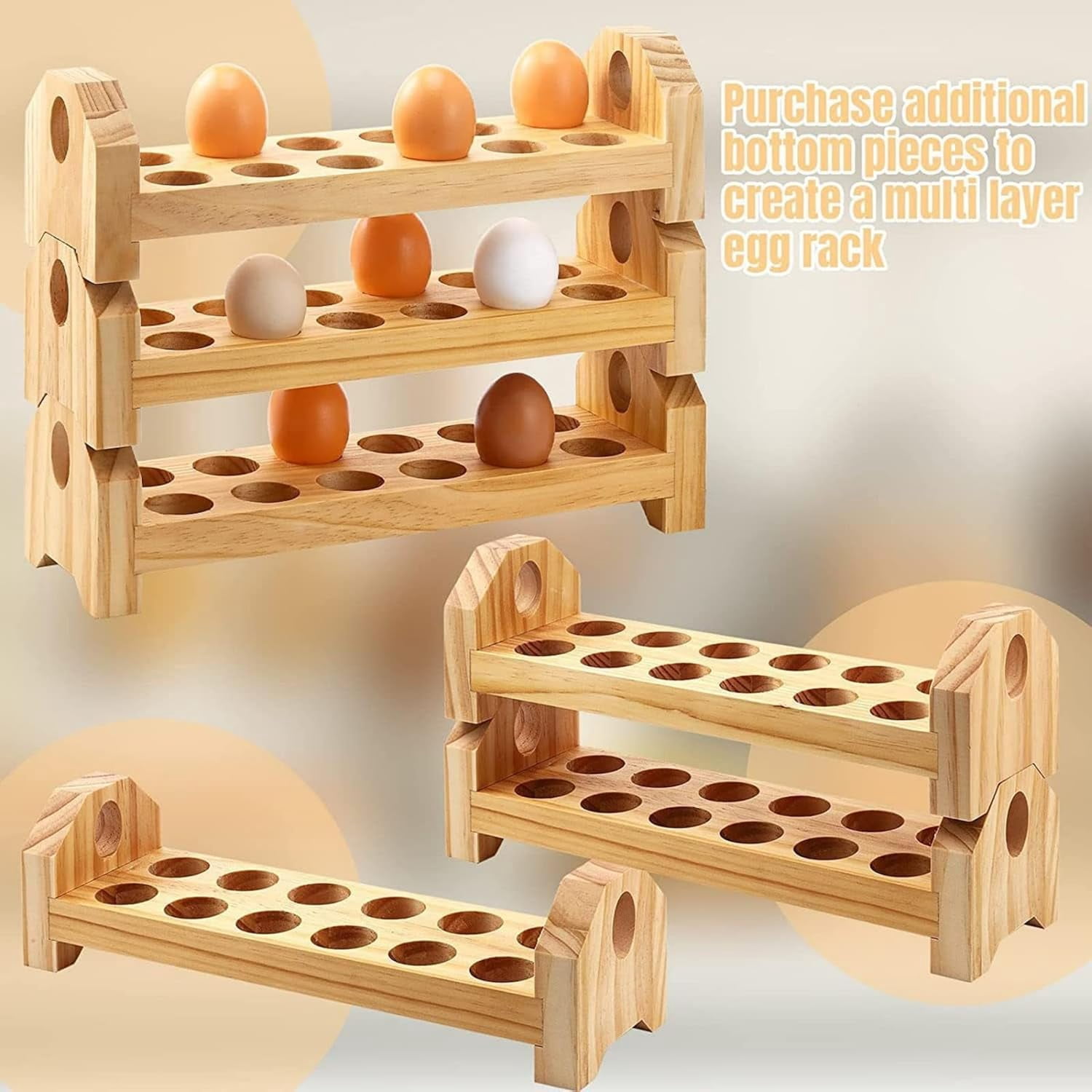 Egg Rack, Stackable Wooden Egg Holder, Egg Container, Large Capacity Egg Box, Eggs, Storage for 12 Eggs